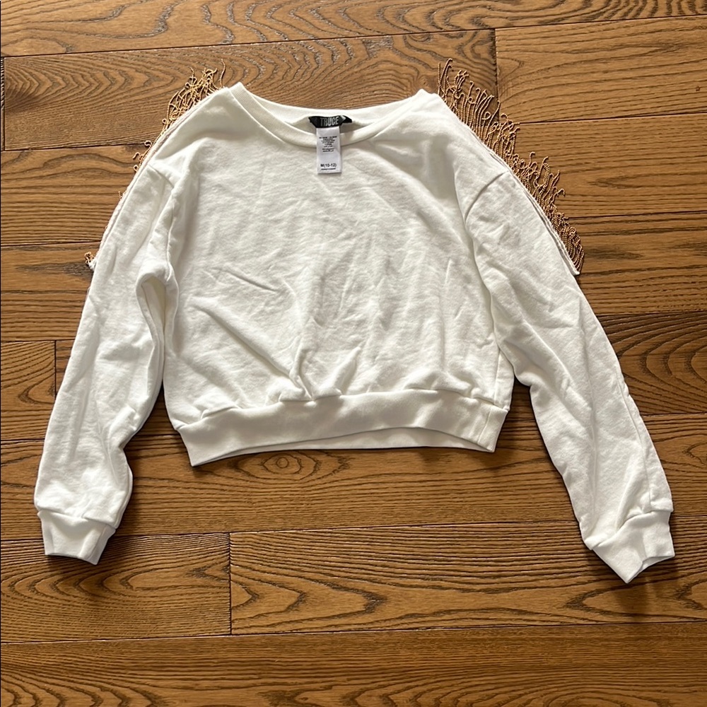 Truce White Fringe Sleeve Top